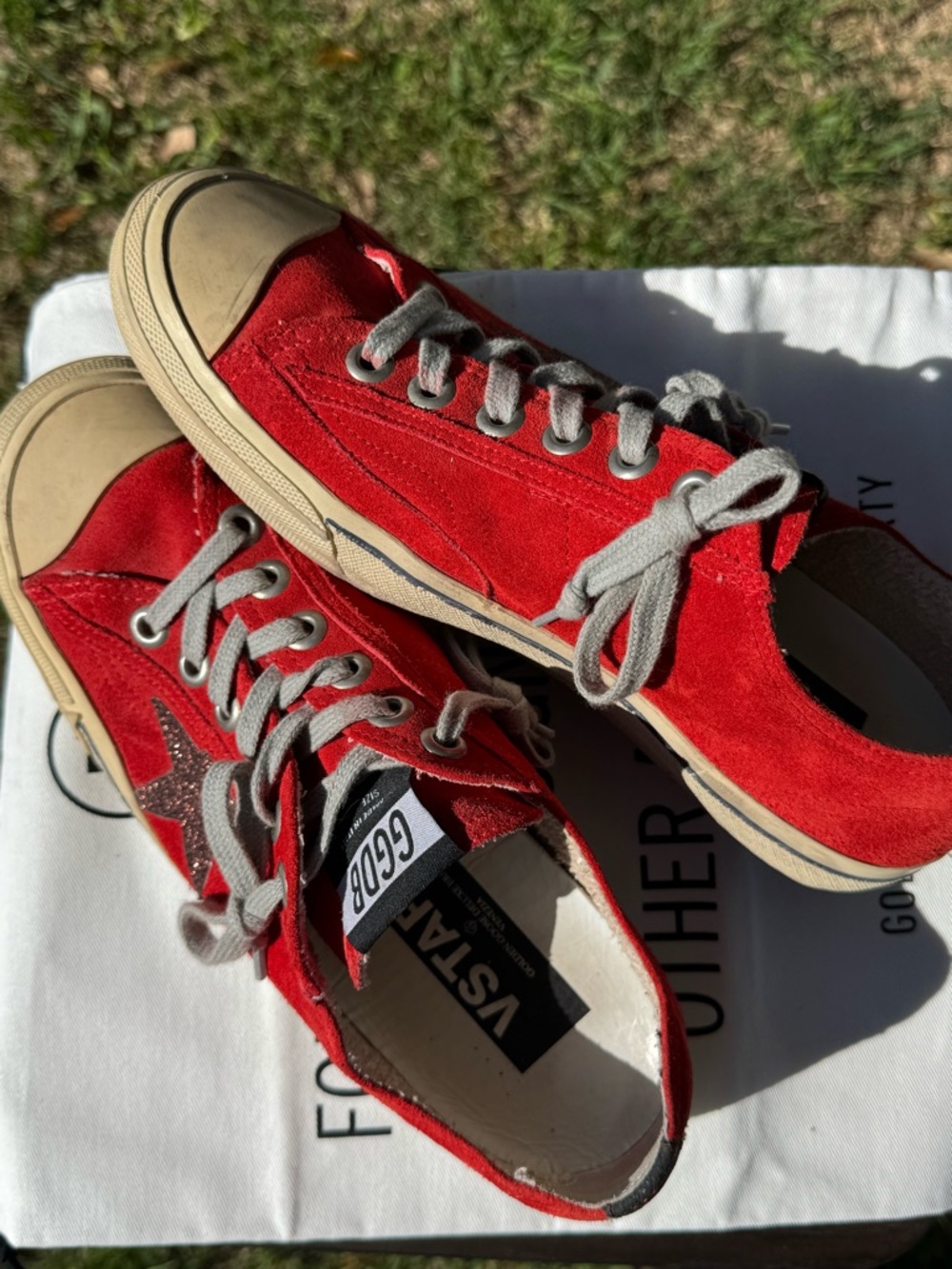 Golden Goose Red Suede Sneakers with Glitter Star and Heel tab - Size 40 - Picture 5 of 5